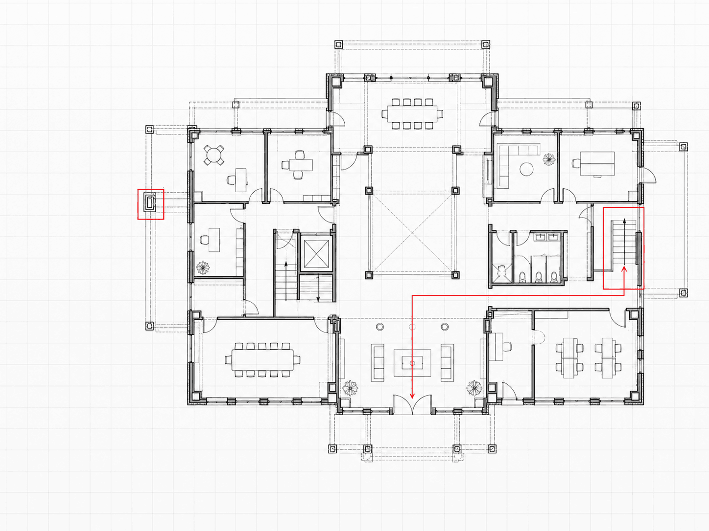Illustrative plan review with highlighted drawing conditions.
